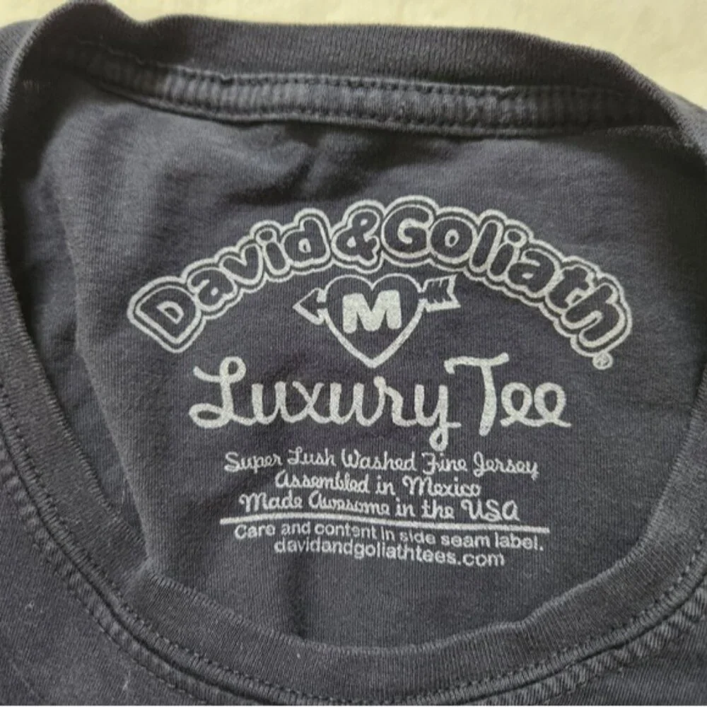 David & Goliath 'you rock, you rule' pun t shirt. Size M